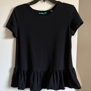 Tori Richard Black Peplum Short Sleeve Top